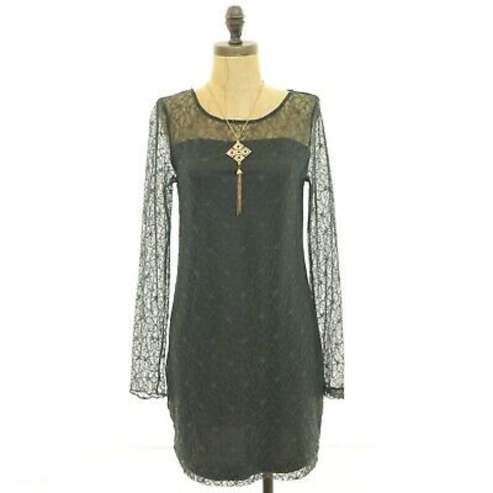 Kensie Shift Lace Dress Size 4 Sheer Bodice & Sleeves Lined Blue EUC B31